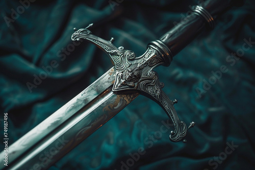 Image of a finely crafted rapier, the reflection on its blade revealing a duelists focused expression photo