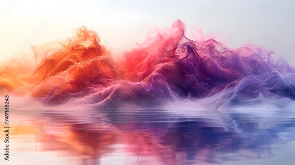 Colorful Ethereal Illustration of Abstract Water Mountains