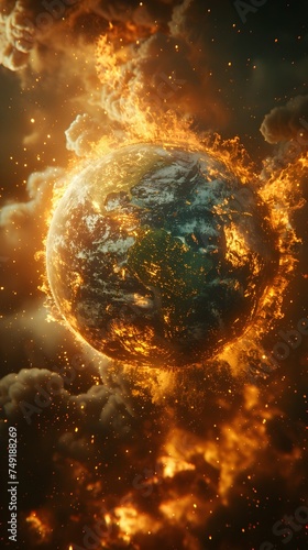 Epic Earth on Fire in the Sky A Realistic 3D Rendering of a Global Catastrophe