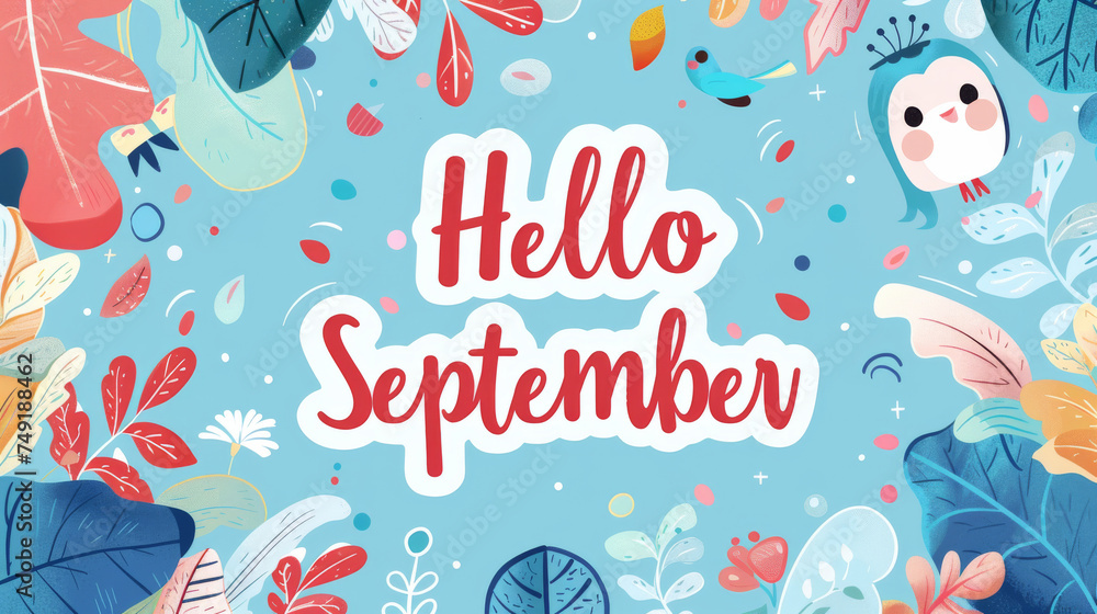September month illustration background with pastel colors drawing with written Hello September to celebrate start of the month September month illustration background with pastel colors drawing with written Hello September to celebrate start of the month