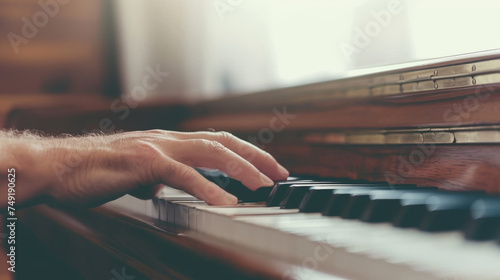 The seasoned hands of an elderly man caress the piano keys, each note a testament to a lifetime of musical passion and skill.