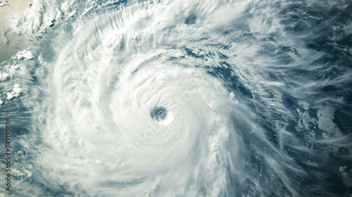 A super typhoon swirls menacingly over the vast expanse of the ocean, its powerful winds whipping up towering waves and ominous dark clouds.