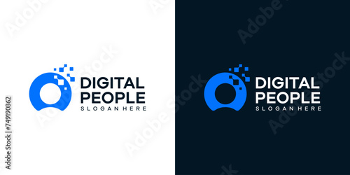 Digital People logo design template. Technology human concept with digital pixel graphic design vector. Symbol, icon, creative.