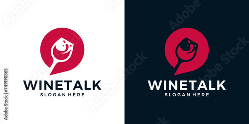Online wine logo design template. wine glass with chat bubble graphic design vector. Symbol, icon, creative.