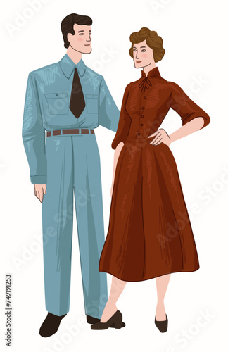Couple of man and woman wearing retro clothes