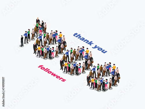 Group of business people are gathered together in the shape 1000 of 3d isometric vector illustration