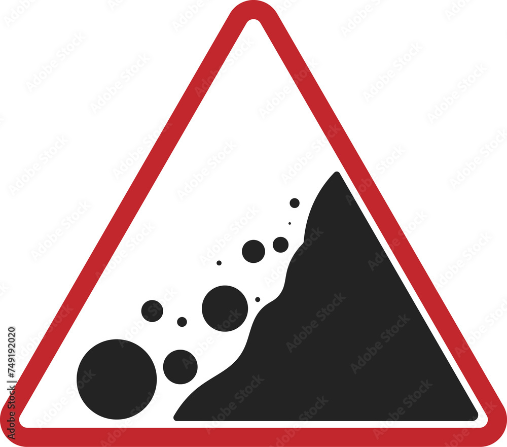 Falling Rocks Triangle Sign Isolated triangle landslides, falling rock and stone fo safety road ...