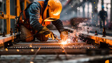 Photo of a construction worker using a welding torch to join metal parts