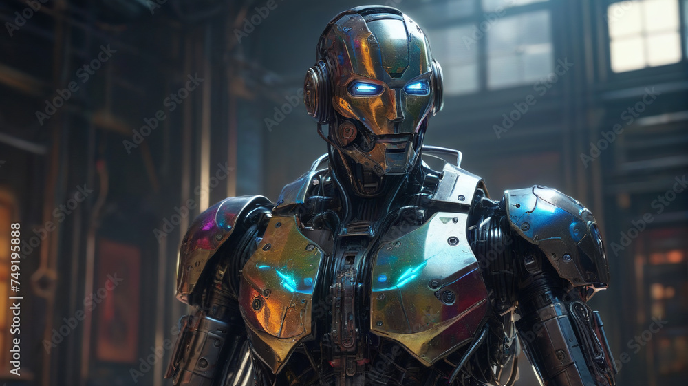 Metallic robot in modern colors, Future AI, Mechanical scourge of humans, generative AI Metallic robot in modern colors, Future AI, Mechanical scourge of humans, generative AI