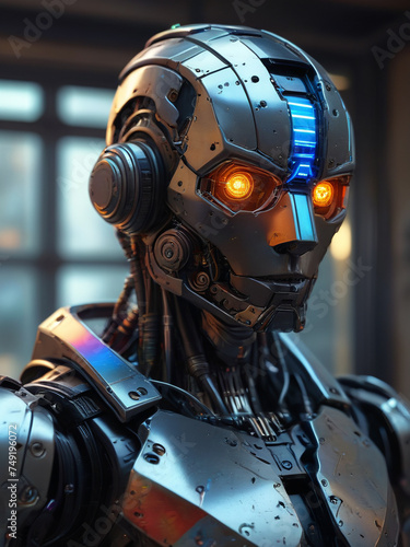 Metallic robot in modern colors, Future AI, Mechanical scourge of humans, generative AI