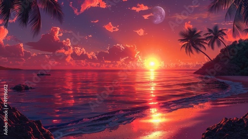 Beach Sunset Palm Tree Silhouette 