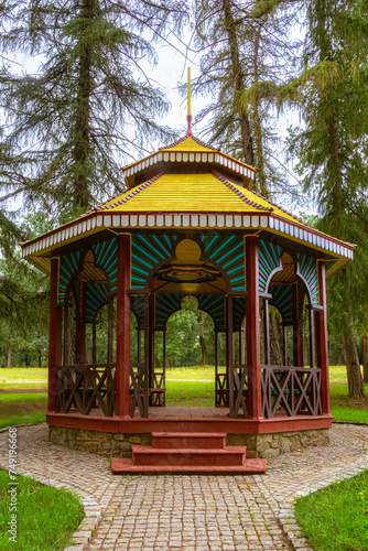 Uman. Sofievsky park in the morning. Arbor in oriental style.