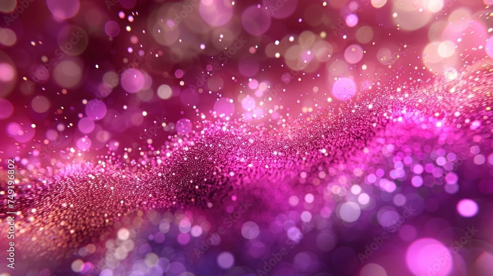 a blurry pink and purple background with a lot of small dots of light on the bottom of the image.