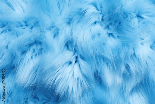 Azure furry texture backdrop close up. Abstract animal navy blue fur background. Fluffy turquoise pattern for design