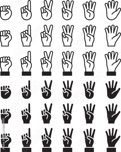 指で数字をカウントするハンドサインのベクターイラストセット