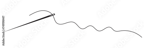 Needle and thread silhouette icon vector illustration. Tailor logo with needle symbol and curvy thread isolated on white background. Tailor sign template, sewing instrument design, fashion icon vector