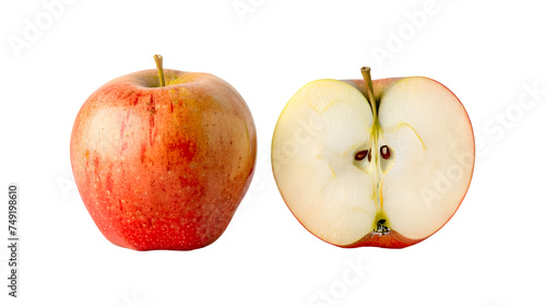 red ripe apple with half apple on transparent background, ai generative