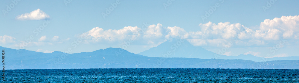 Silhouette of mount Olympus. Halkidiki, Greece. Horizontal banner