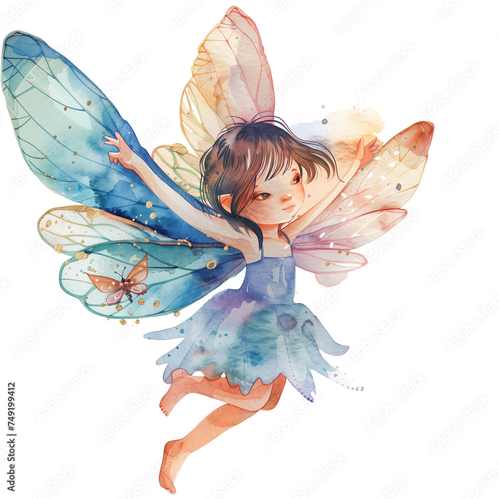 Water color charming fairy with delicate and translucent wings on transperent background Water color charming fairy with delicate and translucent wings on transperent background