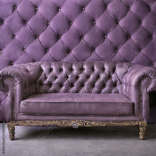 sofa.a leather upholstered sofa set against a rich purple background. Infuse the composition with detailed patterns and textures, making it suitable for cover designs and furniture texture references.