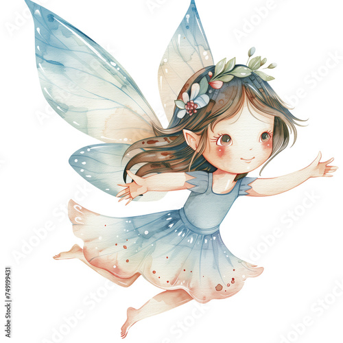 Water color charming fairy with delicate and translucent wings on transperent background