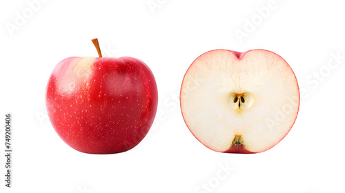 red ripe apple with slice, healthy food, vitamin, transparent background