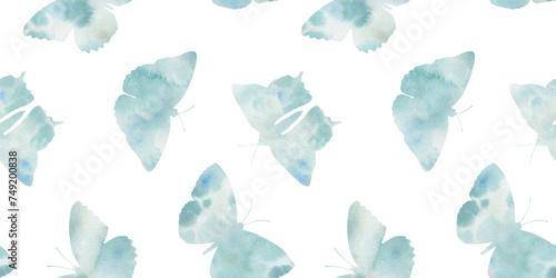 seamless pattern, silhouette of butterflies in watercolor fill, on a white background, ready-made design for packaging, print and wallpaper