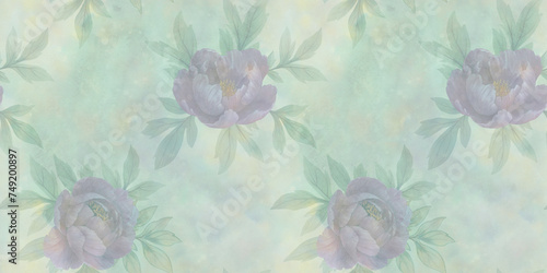 Watercolor flowers, seamless abstract pattern, drawn peony flowers, on a watercolor background