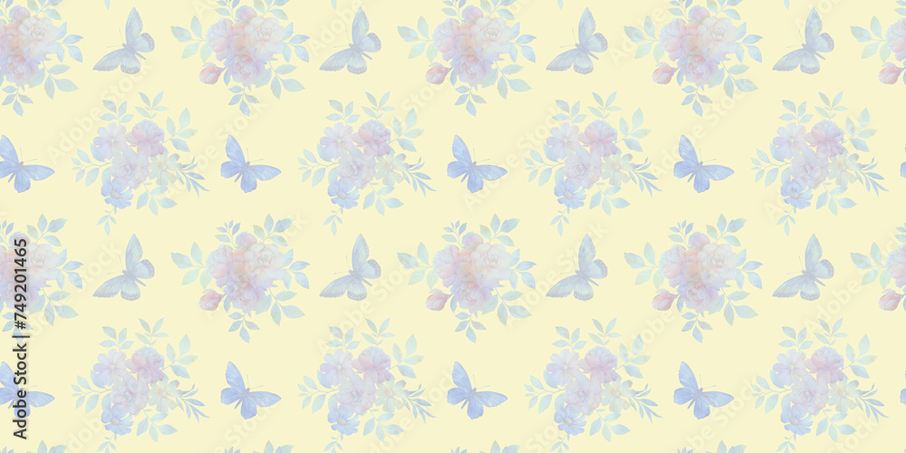 butterflies and flowers, seamless pattern on dark background, watercolor painting illustration, luxury wallpaper, premium modern design butterflies and flowers, seamless pattern on dark background, watercolor painting illustration, luxury wallpaper, premium modern design