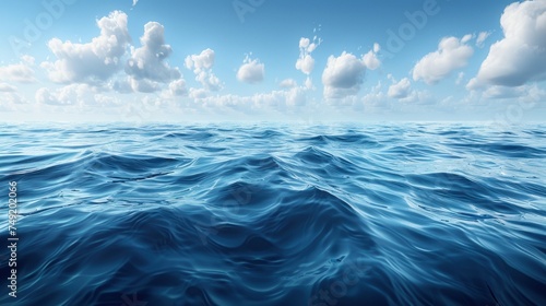 a large body of water with some clouds in the sky and a blue sky with white clouds in the background. photo