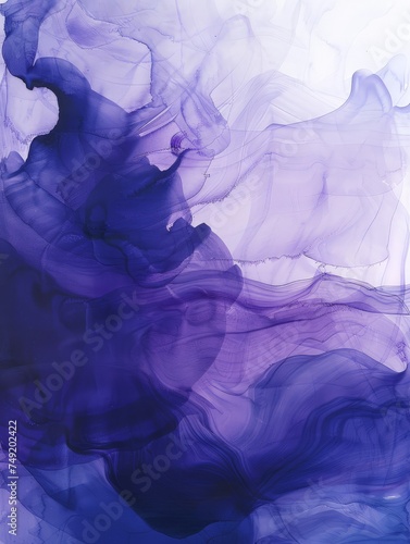A vibrant painting featuring shades of blue and purple on a pristine white background, creating a striking contrast and visual appeal.