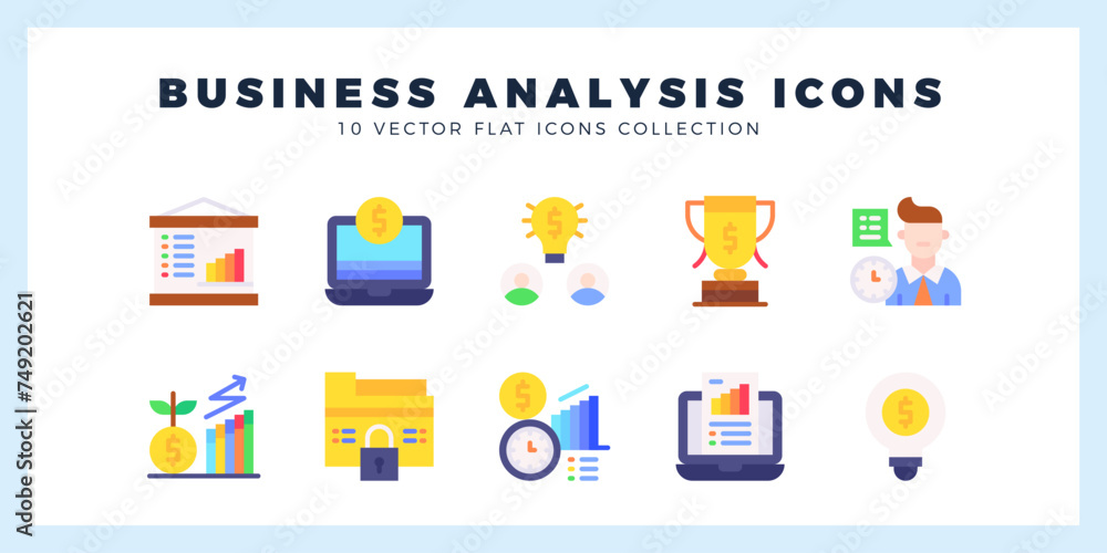 10 Business Analysis Flat icon pack. vector illustration.