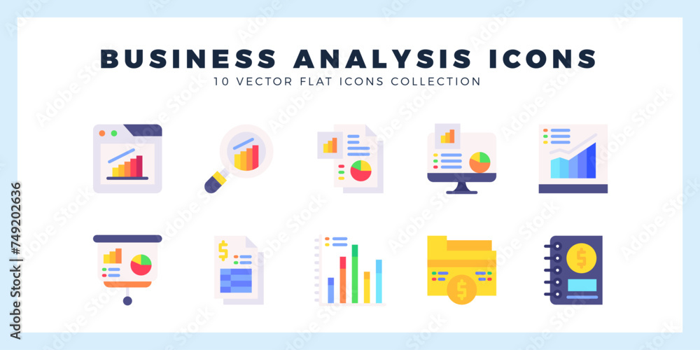 10 Business Analysis Flat icon pack. vector illustration. 10 Business Analysis Flat icon pack. vector illustration.