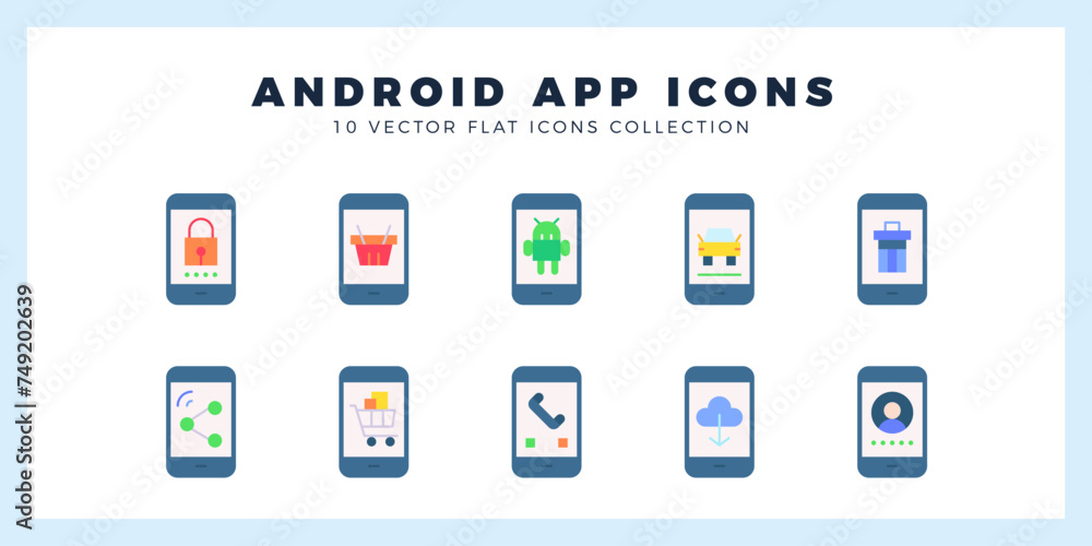 10 Android App Flat icon pack. vector illustration.
