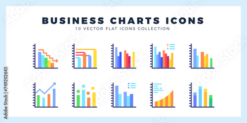10 Business Chart and Diagram Flat icon pack. vector illustration.