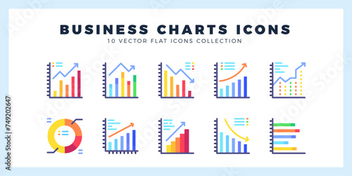 10 Business Chart and Diagram Flat icon pack. vector illustration.