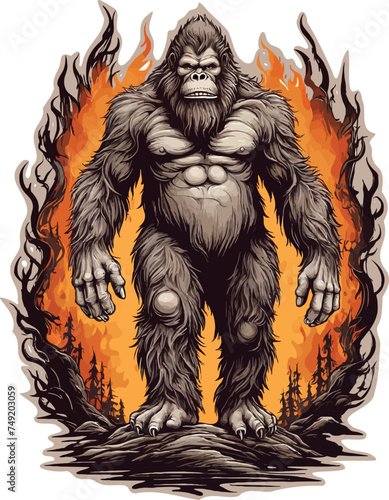 Big foot with root and fire vector illustration for t-shirt, stickers and others.