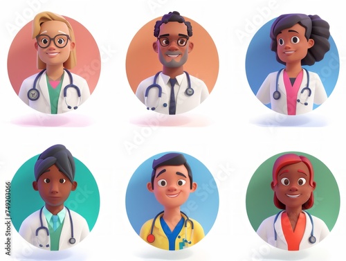 Set of 3d doctors avatars. Healthcare concept