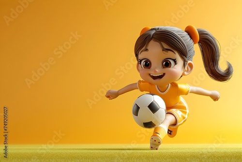 Dynamic Soccer Girl Kicking Ball on Bright Yellow Background