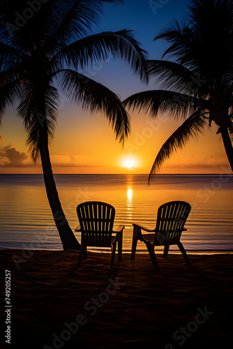 A spellbinding view of a tranquil beach sunset, embodying the peaceful embrace of dusk, ready to fall into a starlit dream.