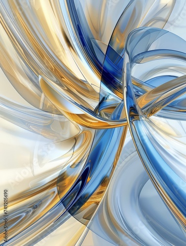 A computer-generated artwork displaying swirling patterns in shades of blue and gold, creating a visually striking and dynamic composition. © pham