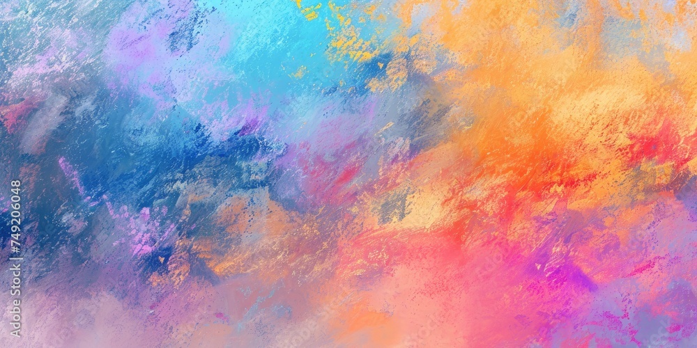 Vibrant abstract watercolor background with a blend of pink, blue, and orange hues, suitable for creative designs.