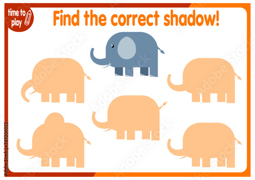 tasks for children's development. logical problems. find the right shadow. animal. elephant