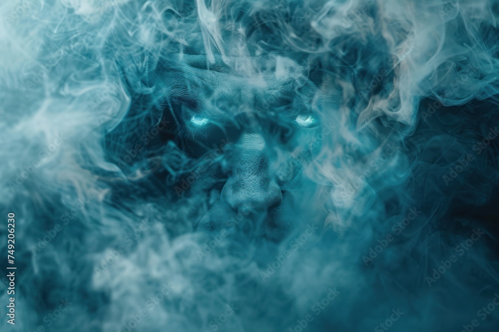 A eerie, monster face hidden within swirling magic smoke - obrazy, fototapety, plakaty 