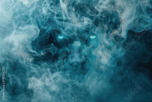 A eerie, monster face hidden within swirling magic smoke