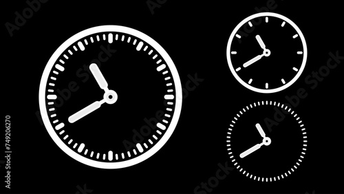 Free Download Clock icon, minimal style. White clock the black background - GFXLoad