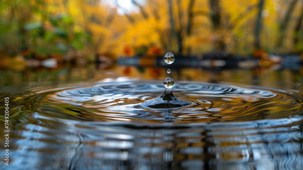 high speed capture of a water droplet creating ripples