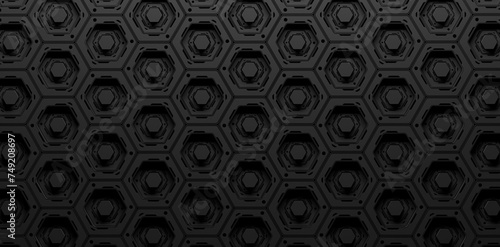 Dark Black Hexagonal Background In Futuristic Industrial Style (3D Illustration)