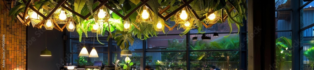 Eco green restaurant with lights