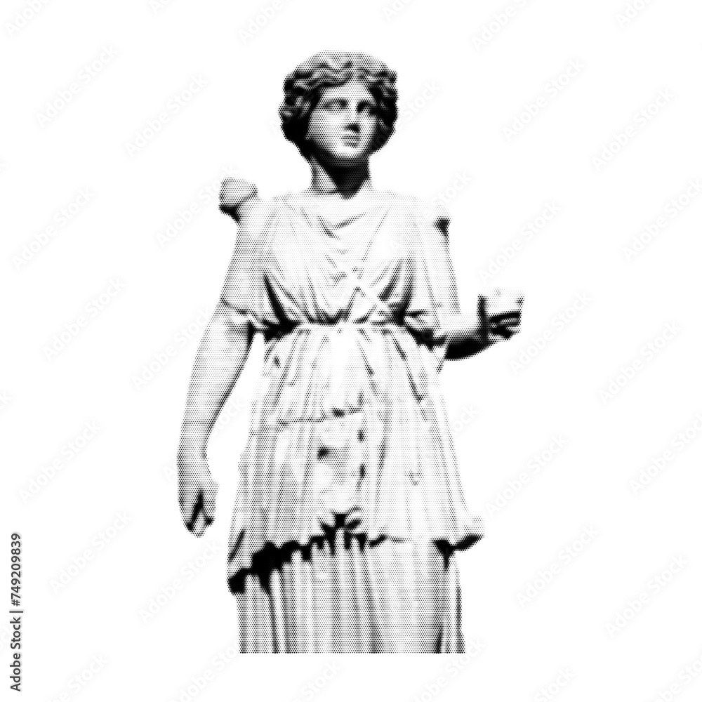 Greece modern statue  in trendy halftone retro collage 90s style